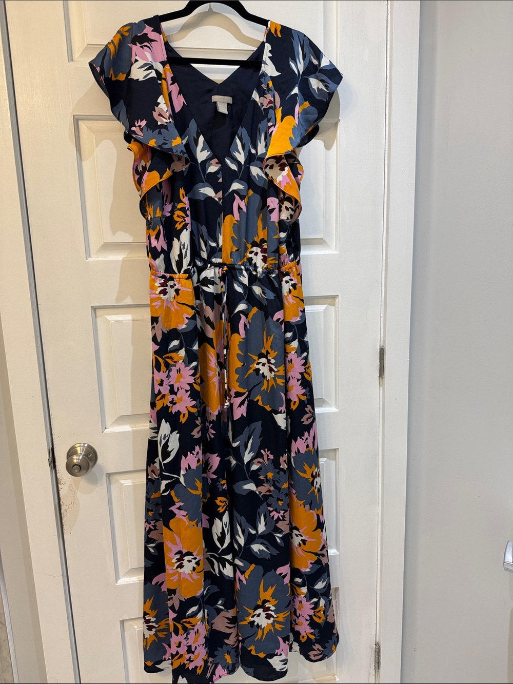 H&M Navy Maxi Dress with Mustard and Pink Floral Print